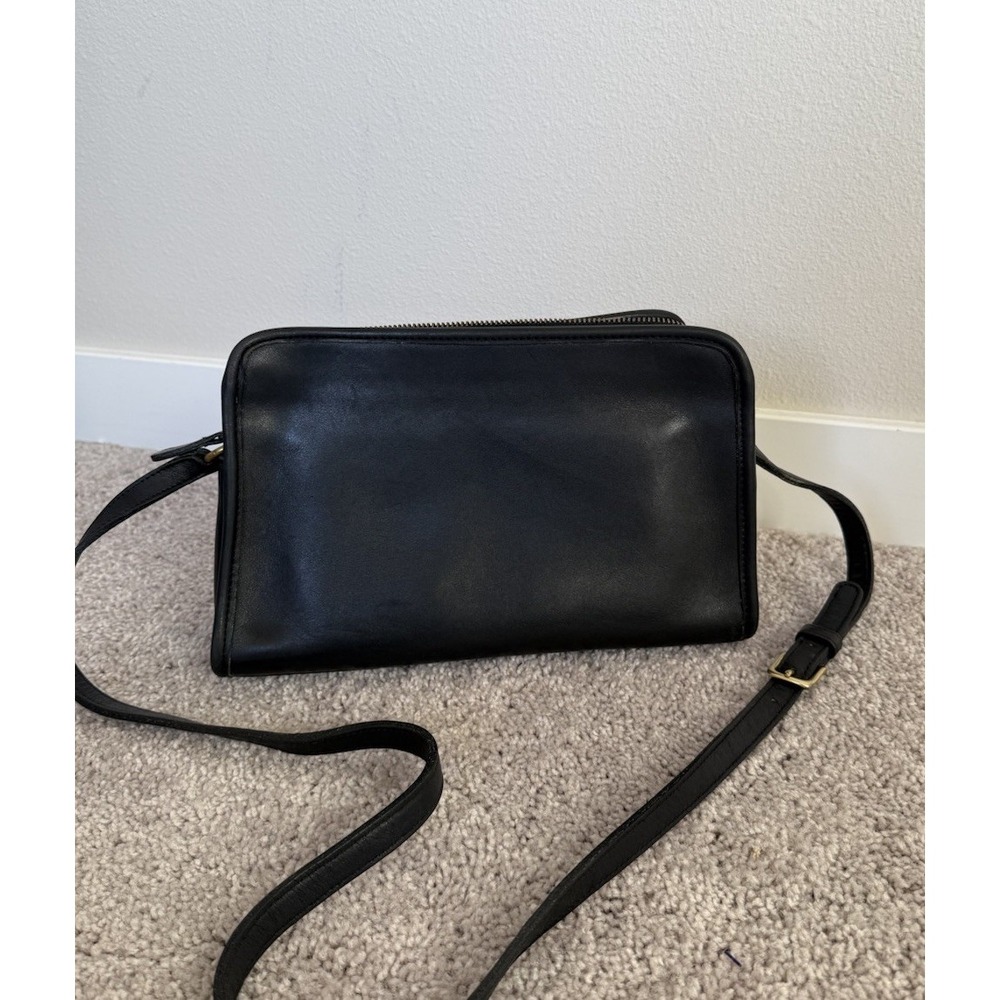 Vintage Coach NYC Black Leather Double Zip Crossbody Bag USA Made